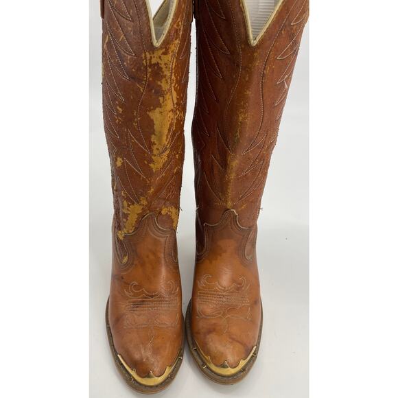 VTG Acme women 5M brown Western Cowboy heeled Leather round toe knee high Boots - Picture 3 of 10